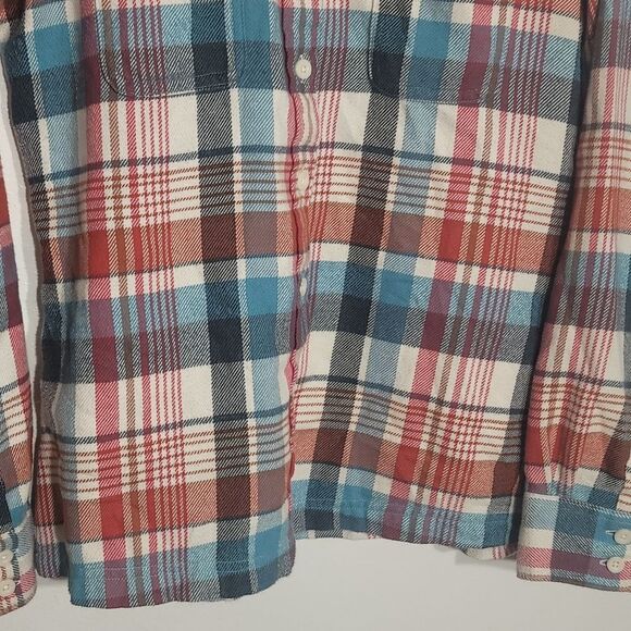 Patagonia Fjord Plaid Flannel Button Down Shirt EUC Midweight sz 4 Red Blue - Picture 5 of 7